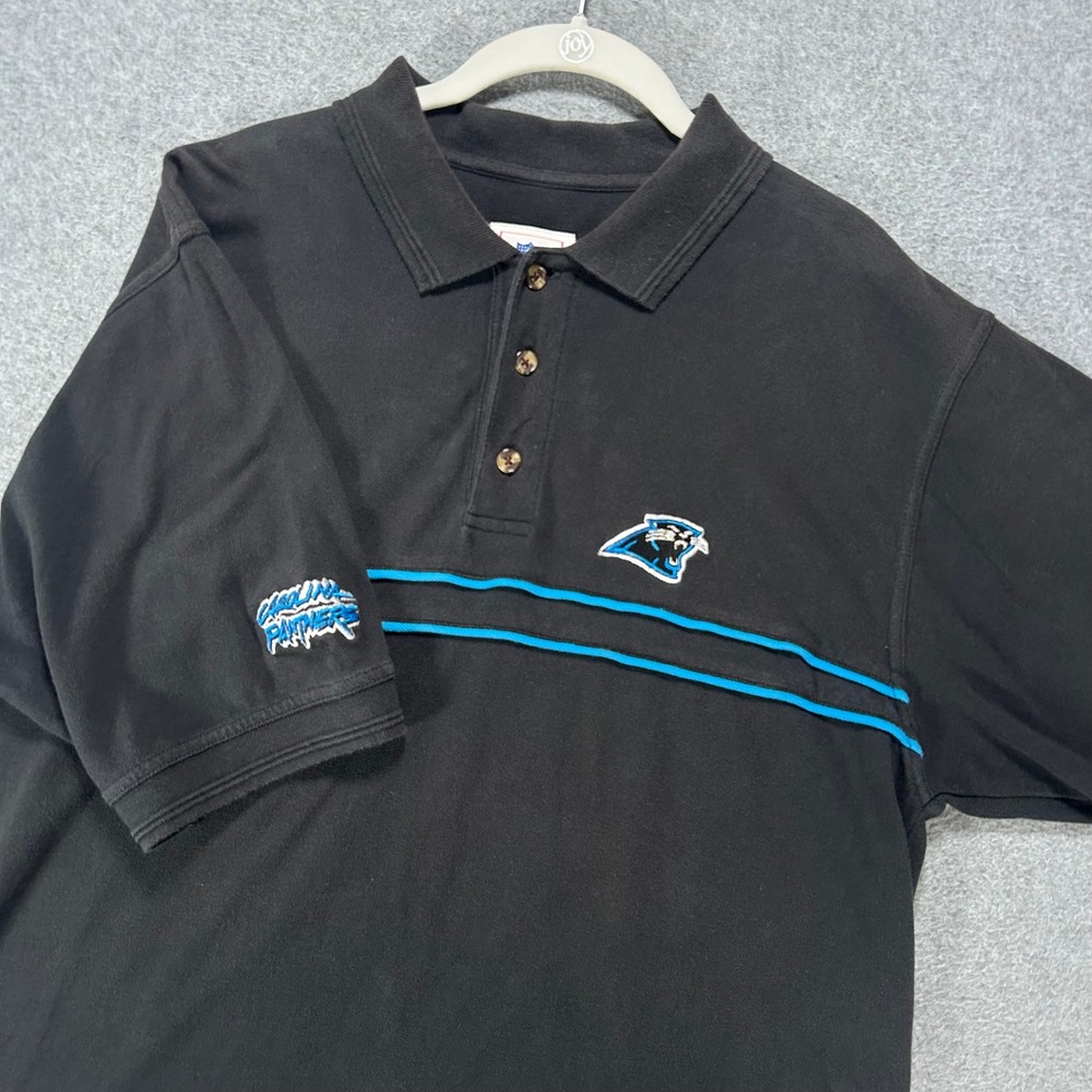 Carolina Panthers NFL Polo Shirt Mens L Black Blue Sportswear Athleisure